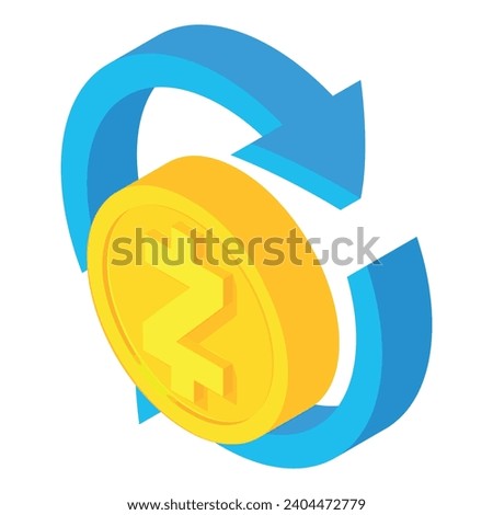 Zcash cryptocurrency icon isometric vector. Golden zcash coin and circular arrow. Digital money, cryptocurrency concept