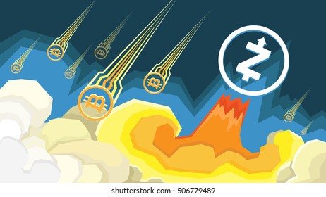 Zcash financial system grows, Bitcoin fails. Crypto currency hype vector illustration