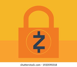 Zcash Symbol on Padlock, Cryptography Concept