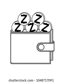 zcash wallet with coins , crypto currensy in the wallet, design concept black and white
