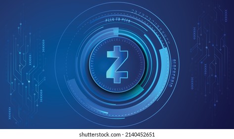 ZCash (ZEC) block chain crypto currency digital encryption, virtual money exchange. Technology global network vector illustration background and banner design template. Futuristic web trading