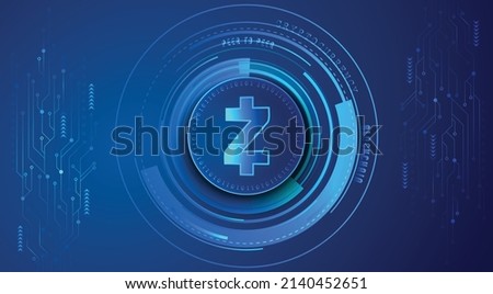ZCash (ZEC) block chain crypto currency digital encryption, virtual money exchange. Technology global network vector illustration background and banner design template. Futuristic web trading