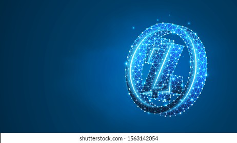 Zcash, zec cryptocurrency logo. Crypto mining, blockchain system, smart contract for business concept. Abstract digital wireframe, low poly mesh, polygonal vector blue neon 3d illustration. Line, dot