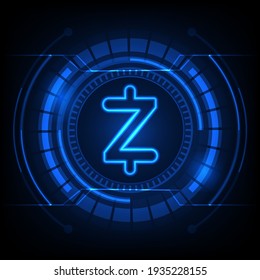 Símbolo Zcash (ZEC) con diseño de fondo temático de moneda cripto. Banner moderno de color neón para la ilustración de Zcash icon.Vector. EPS.10