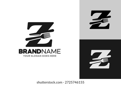 Logotipo Z-Culinary Inspirado por Facas de cozinha para negócios de alimentos. Isolado no fundo branco.