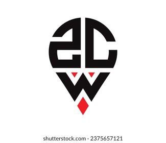Diseño del logotipo de la forma de ubicación de la letra ZCW. Diseño sencillo del logotipo de ubicación de la letra ZCW.