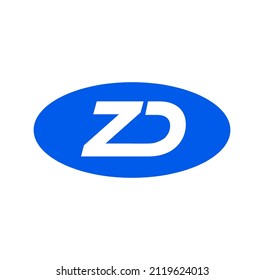 ZD brand monogram. ZD letters on blue oval vector icon.