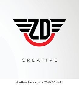 ZD Creative Wings Letter Logo with Modern Shield - Powerful Business and Branding Symbol	