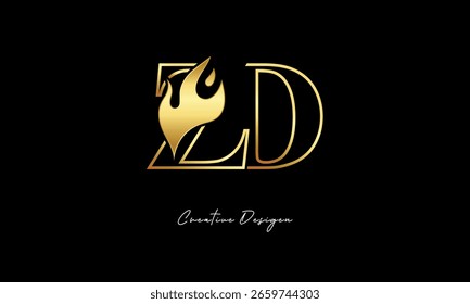 Símbolo minimalista de lujo del diseño del logotipo de la llama de oro de ZD para la marca de Premium y la identidad creativa