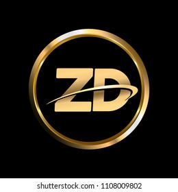 ZD initial circle company logo gold black background