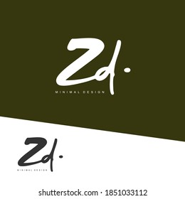 ZD Initial handwriting or handwritten logo for identity. Logo with signature and hand drawn style.