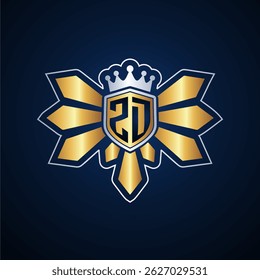 ZD initial letters monogram logo for gaming with shield and eagle wing