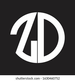 ZD Initial Logo design Monogram Isolated on black and white