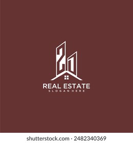 Monograma inicial de ZD y logotipo de techo para bienes raíces