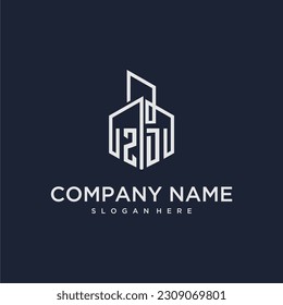 Logotipo de monograma inicial ZD para inmuebles con estilo de construcción