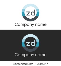 ZD letter circle shape icon logo white blue