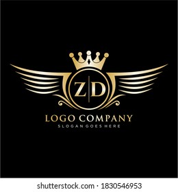 ZD Letter Initial with Royal Wing Logo Template.