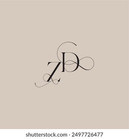 ZD Buchstaben Linie und fett Mix Konzept schöne erste Hochzeit Serif Monogramm Logo