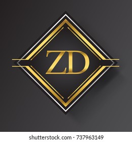 ZD Letter logo in a square shape gold and silver colored geometric ornaments.