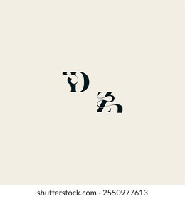 ZD carta casamento monograma elegante logotipo de curva elegante negrito e linha de cabelo inicial