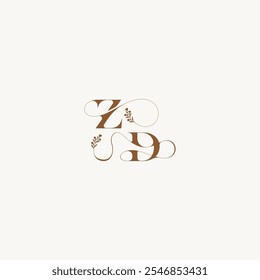 ZD letra boda monograma logo inicial elegante curva orgánica audaz y línea de cabello monograma