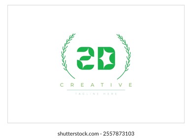 ZD letters eco logo with leaf. Fresh nature and healthy leaf logo design.