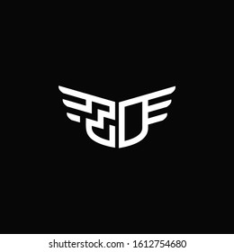 ZD logo monogram emblem shape with wings style ribbon design template