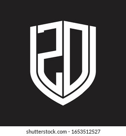 Monograma del logotipo ZD con diseño de escudo de emblemas aislado en fondo negro
