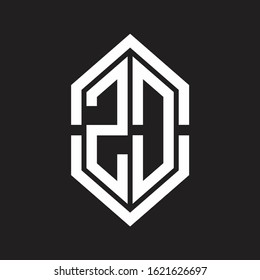 ZD Logo monogram with hexagon shape and outline slice style with black and white