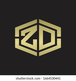 ZD Logo monogram with hexagon shape and piece line rounded design tamplate on gold colors