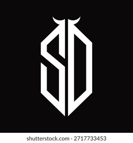 ZD Logo monograma con forma de cuerno aislado Plantilla de diseño en blanco y negro sobre fondo negro