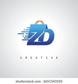 ZD Shopping Monogram – Entrega rápida Logotipo de comercio electrónico con el icono del bolso y la marca digital para la tienda en línea, venta al por menor e identidad logística
