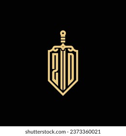 ZD vintage shield and sword initial logo in high quality professional design that will print well across any print media