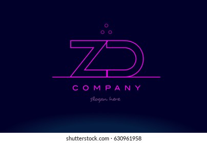 zd z d letter alphabet text pink purple dots contour line creative company logo vector icon design template