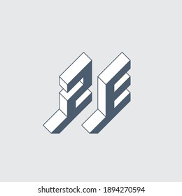 ZE o 2E - monograma o logotipo. Alfabeto de volumen. Las letras de tres dimensiones Z o 2 y E. Fuente isométrica 3d para el diseño.