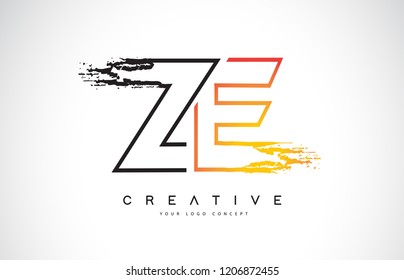 ZE Creative Modern Logo Design Vetor with Orange and Black Colors. Monogram Stroke Letter Design.