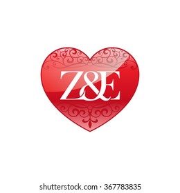 Z&E initial letter logo with ornament heart shape