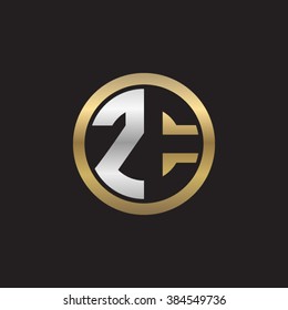 ZE initial letters circle elegant logo golden silver black background