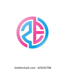 ZE initial letters looping linked circle logo pink blue