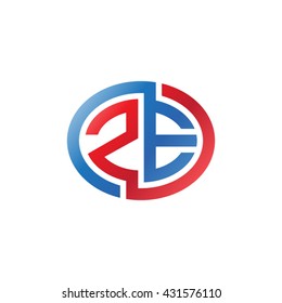 ZE initial letters looping linked ellipse logo red blue