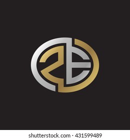 ZE initial letters looping linked ellipse elegant logo golden silver black background