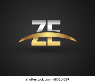 ZE initial logo company name colored gold and silver swoosh design. vector logo for business and company identity.
