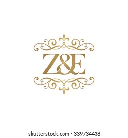 Z&E Initial logo. Ornament ampersand monogram golden logo