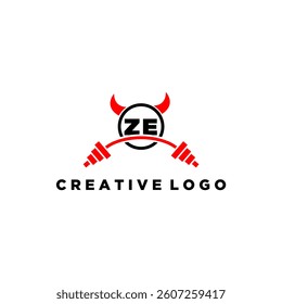 ZE initial monogram for fitnes or gym logo with devil style design