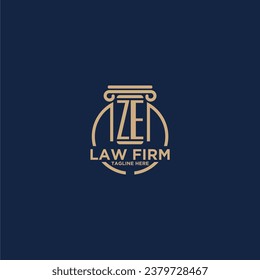 ZE monograma inicial para la firma de abogados con línea de círculo creativo