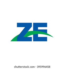 ZE initial overlapping swoosh letter logo blue green