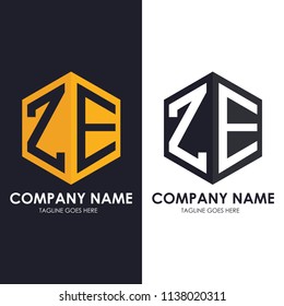 ZE letter Initial logo design with black and white background