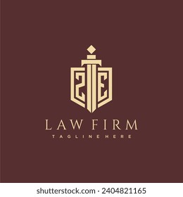 ZE letter monogram for law firm with sword and shield logo image
