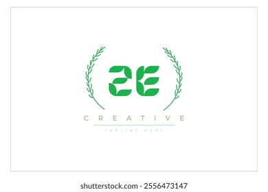 ZE letters eco logo with leaf. Fresh nature and healthy leaf logo design.