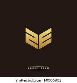 ZE Logo Letter Initial Logo Designs Templete with Gold and Black Background